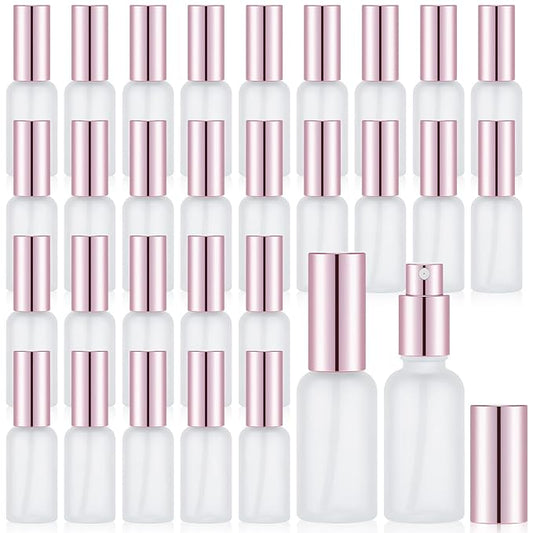 Roshtia 30 Pcs 1 oz/ 30 ml Rose Gold Glass Spray Bottle Refillable Perfume Atomizer Clear Decorative Empty Bottles with Fine Mist Sprayer Pump for Face Body Travel