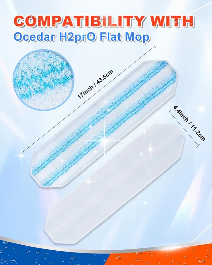 10 Pack Flat Mop Replacement Pads Compatible with OCedar H2prO Flat Mop System Washable Reusable Mop Refills Compatible with OCedar Flat Mop