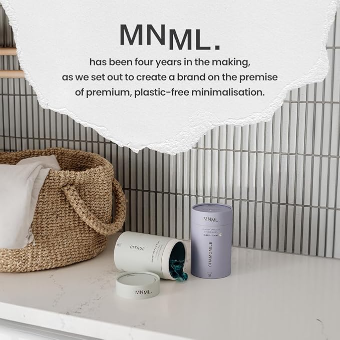 MNML Chamomile Laundry Pods designed for Sleep & Calm, Eco-Friendly Natural Laundry Detergent Pods for Sensitive Skin. No Waste, No Plastic, Natural Bio-Enzymes, Luxury Fragrance, 30ct Capsules