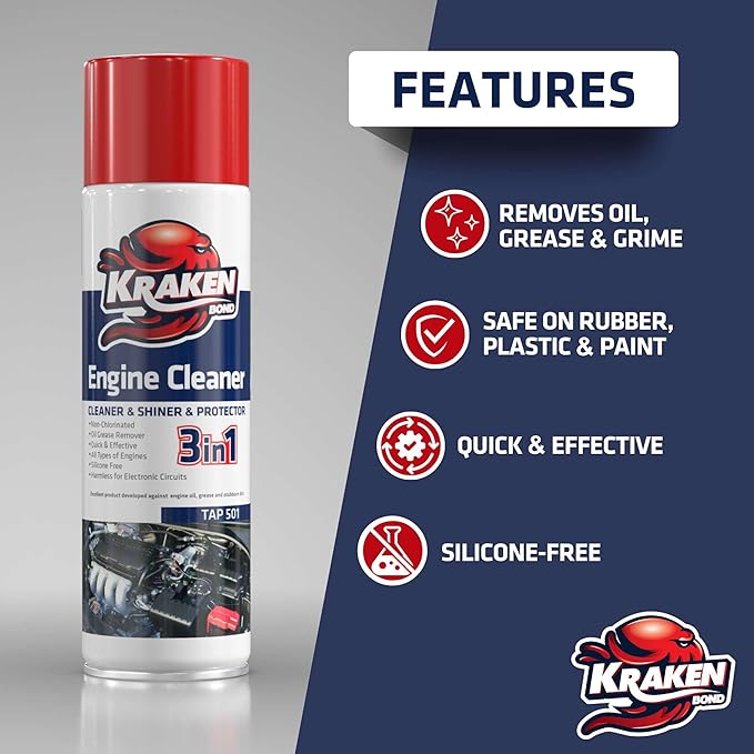 KRAKEN BOND Engine Cleaner Spray - (1x12.3 fl. Oz) Engine Degreaser for Engine Bay, Gunk, and Motor | 1 Pack