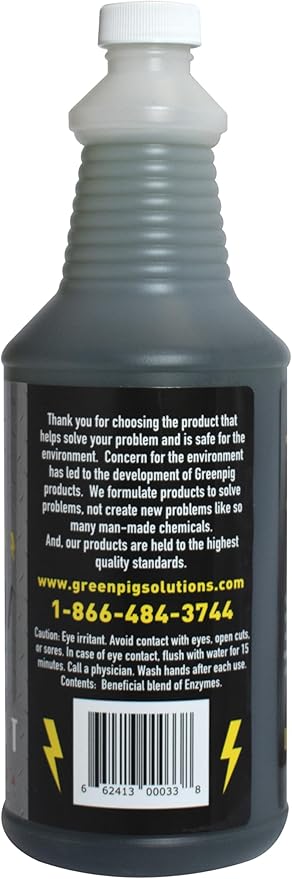 GREEN PIG Drain Field Cleaner, Septic Safe Drain Clog Remover, Treatment for Quickly Clearing Leach Field System Clogs, Back-Ups, and Foul Odors in Septic Tank Systems, 1 Quart