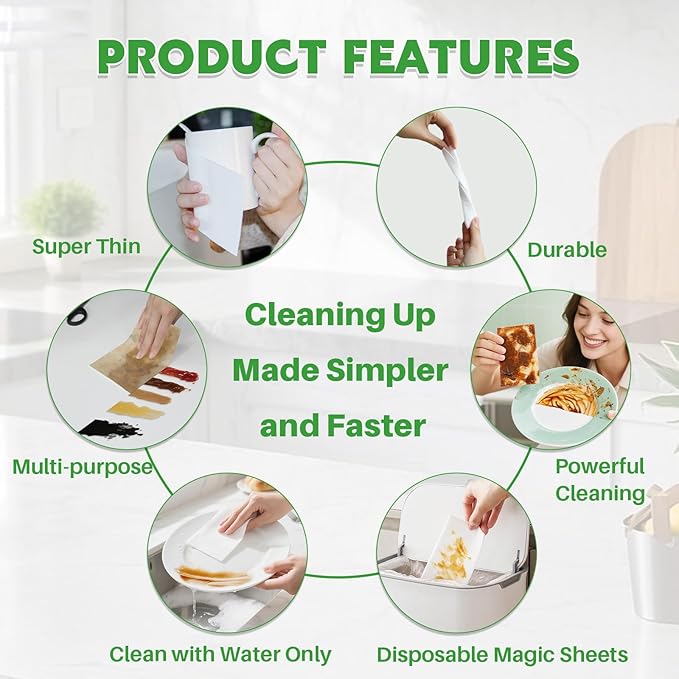 52 PCS Magic Sponge Eraser Sheets, Disposable & Portable, Ultra Thin for Cleaning Hard-to-Reach Place, Deep Clean with Water Only for Cup Plate Sink Kitchenware Bathroom