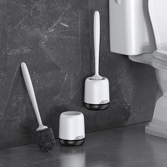 Lefree 2 Pack Silicone Toilet Bowl Brush and Holder Set with Ventilated Holder, Floor Standing & Wall Mounted Toilet Scrubber
