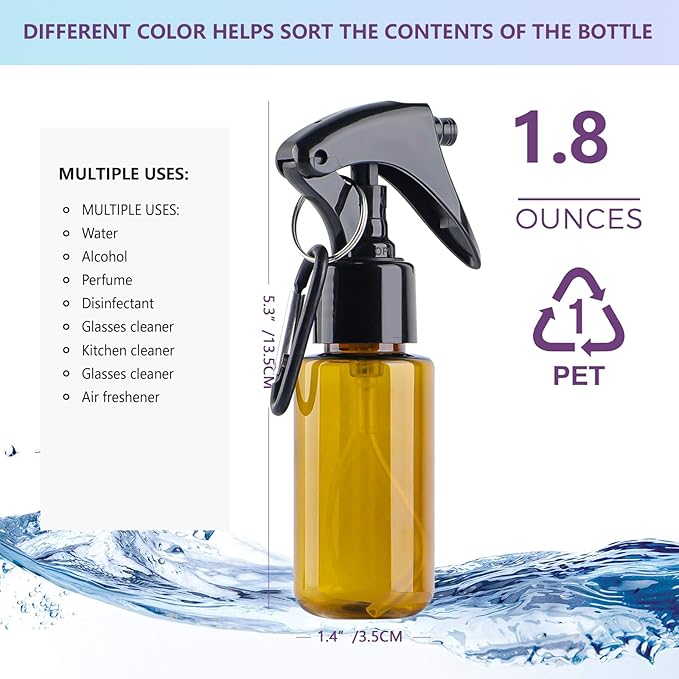 TANSHINE Small Spray Bottle 50ml, Travel Size Mini Fine Mist Water Spray Bottles, Portable Hand Sanitiser Alcohol Spray Bottle, Plastic Refillable Empty Face Mister Spray Bottles with Clip, 5pcs