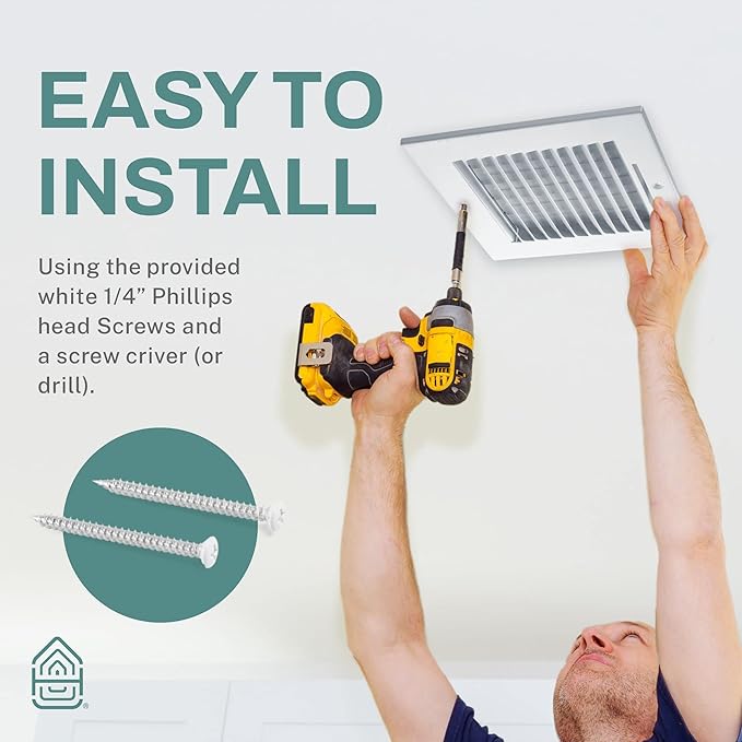 Ceiling Register - Air Vent Covers for Home Ceiling or Wall - 10X4 Inch (Duct Opening) 2-Way White Grille Register Cover with Adjustable Damper for HVAC Heat and Cold Air Conditioner