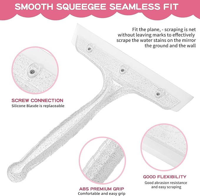 Shower Squeegee for Glass Doors, Bathroom Squeegee for Shower, Window Squeegee - Silver Comb and Squeegee Set for Hair Care and Glass Cleaning, by LTLUTU