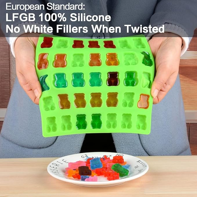 CAKETIME Gummy Bear Molds Candy Molds - 1 Inch Gummy Molds Bear Large Chocolate Molds Silicone 4 Pack LFGB Pinch Test Approved Best Food Grade Silicone