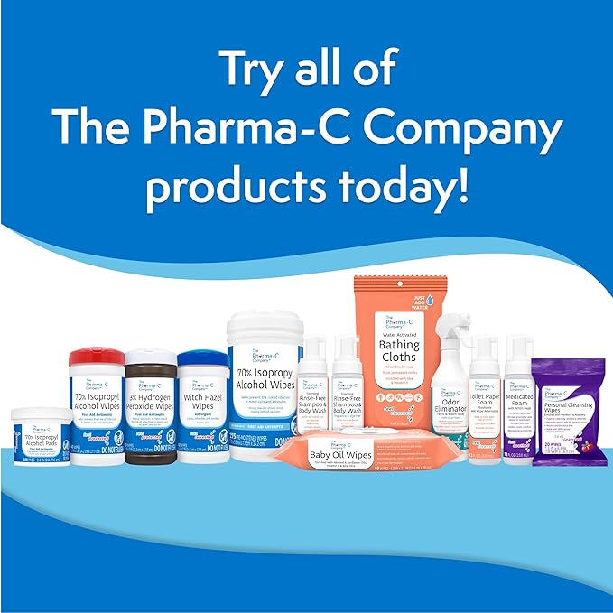 The Pharma-C Company - 70% Isopropyl Alcohol Wipes - Bulk Large Durable IPA Wipes. First-Aid Antiseptic Wound Cleaner with Moisture Lock Lid. (Case of 6 Canisters)