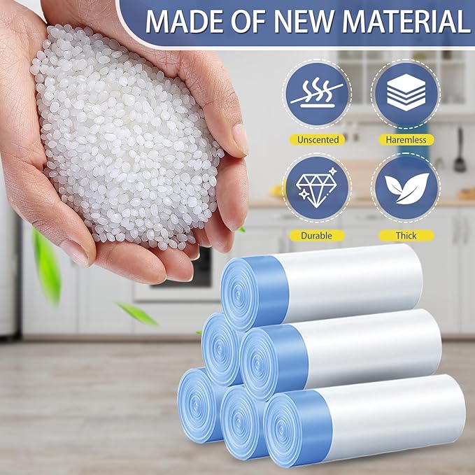 150 Count 2 Gallon Trash Bags Drawstring - 0.96 Mil Small Garbage Bags Unscented,Heavy Duty Trash Can Liners,7.5 Liter Wastebasket Bags for Home Bathroom Office Bulk