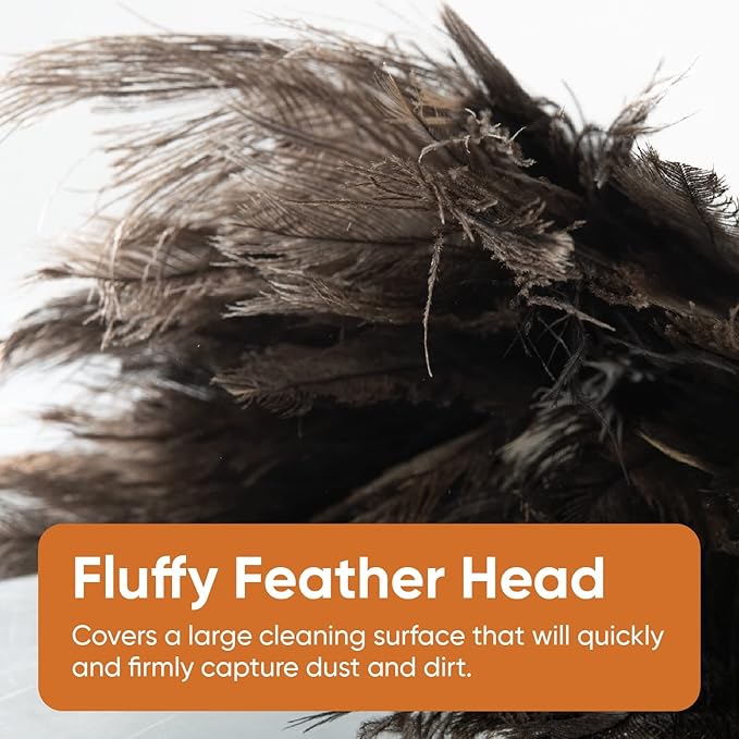 Superio Ostrich Feather Duster Fluffy Dust Remover, with Wooden Handle Reusable for Cleaning Homes, Ceilings, and Furniture (3 Pack) (2 Pack)