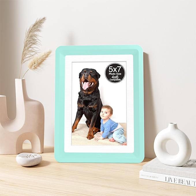 1-Pack 5x7 Picture Frame or 4x6 with Mat – Shatterproof Plastic Picture Frames for Family, Nursery & Playroom, Wall & Tabletop Frame for Home or Office, Safe Lightweight Design, Forest Green