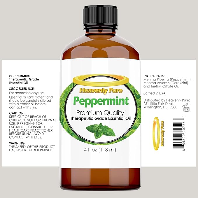 Peppermint Essential Oil for Diffuser, Aromatherapy, Skin, Hair, Soap Making, with Dropper – 4 fl oz
