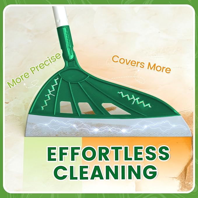 Magic Air Broom, Squeegee Broom for Floor Cleaning, Multifunctional Floor Squeegee with Aluminum Adjustable Handle, 60’’ Magic Silicone Broom for Glass, Fine Dust, Pet Hair, Liquids (Green)