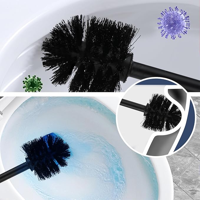 Blue Toilet Brush and Holder Set, 2 Pack – Toilet Brush Blue with Stainless Steel Handle, Non-Scratch Bristles, Compact and Drip-Free, Toilet Bowl Brush for Bathroom and Home Use