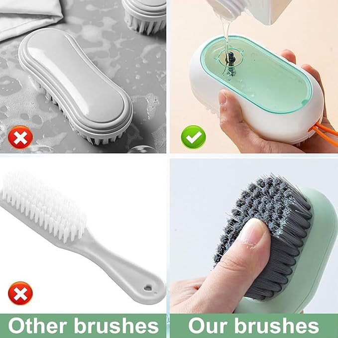 2 in 1 Multifunction Cleaning Brush, Multifunctional Cleaning Brush with Soap Dispenser, Liquid Filled Laundry Brush, Household Cleaning Clothes Shoes Brush with Liquid Box (2pcsGreen)