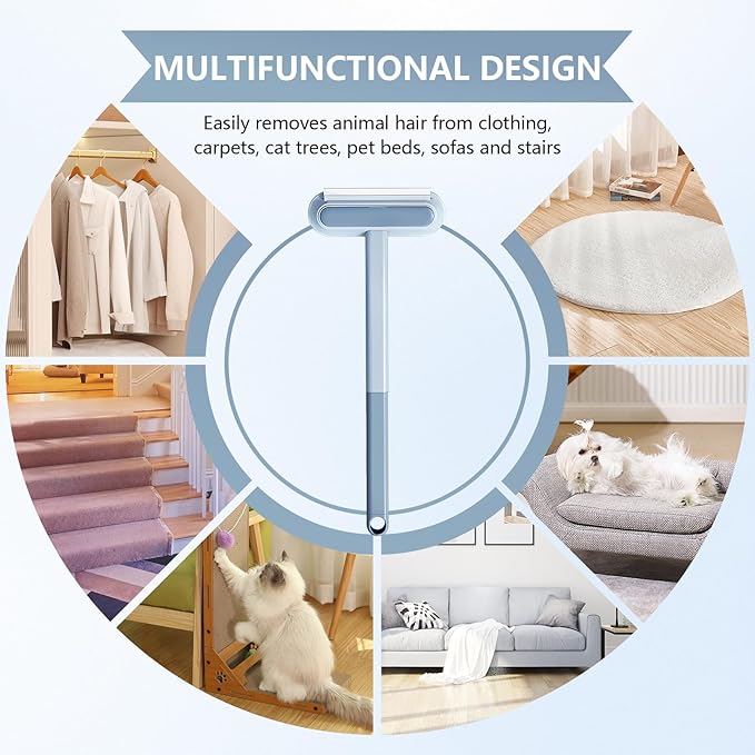 Multifunctional Pet Hair Remover, 3 in 1 Pet Hair Removal Tool, Reusable and Washable Dog Cat Hair Cleaning Removal Brush with Long Handle, for Furniture Couch Carpet and Laundry