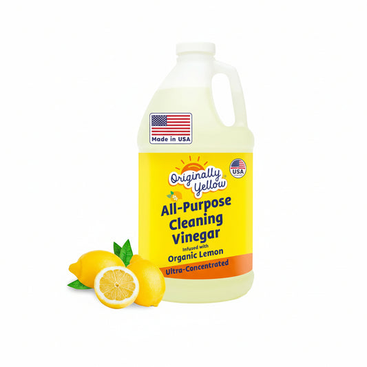 Originally Yellow Lemon Vinegar For Cleaning Purpose | USA Made All Purpose Cleaner | Use as a Floor, Glass, Kitchen, & Bathroom Cleaner | Plant Derived Vinegar Half Gallon | 64 Oz