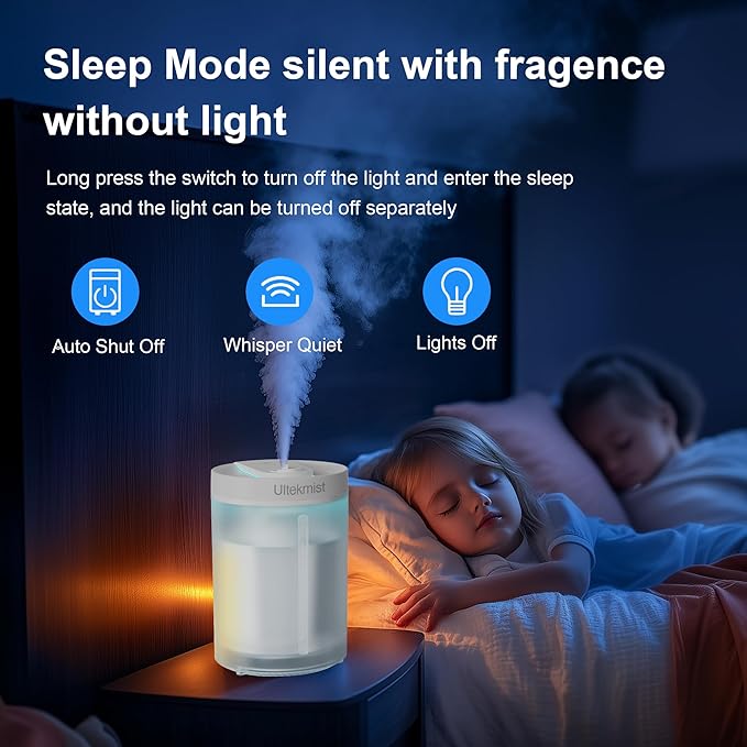 2-in-1 Cool Mist Humidifier for Bedroom, Large Room, Baby Nursery & Plants, 4L Top Fill with Oil Diffuser, Nightlight, 31H Runtime, Quiet 30db, Clear