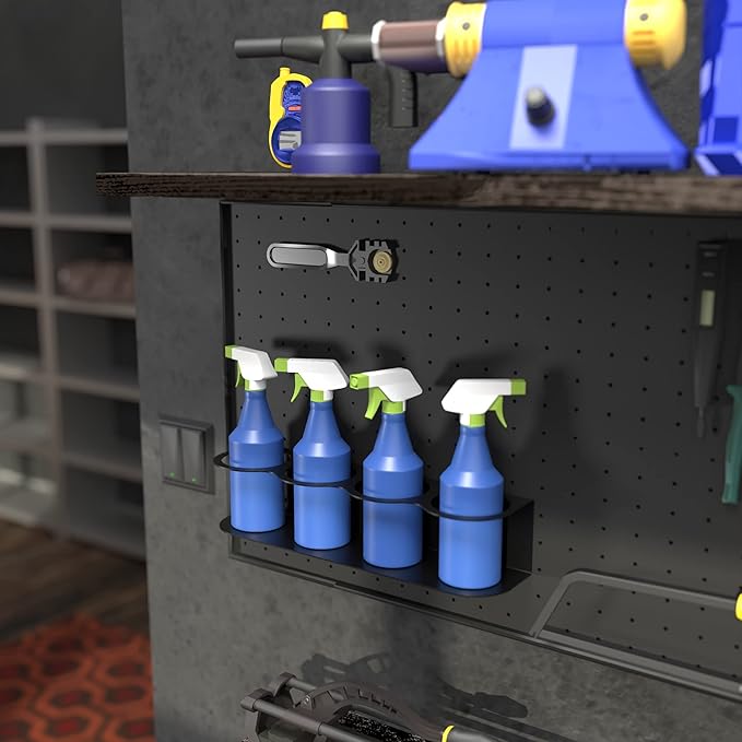 Koova 4 All-Purpose Spray Bottle Holder | Easy Install Wall Mount Hardware Included | Heavy-Duty Powder Coated Steel Storage Rack for Garage And Home | Craft Workspace Paint Bottle Organizer USA Made