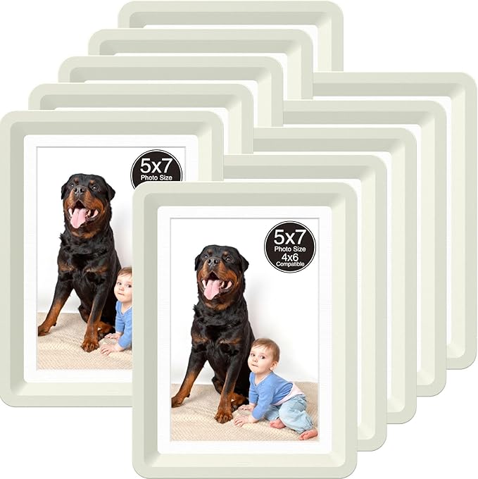 10-Pack 5x7 Picture Frame or 4x6 with Mat – Shatterproof Plastic Photo Frame for Family, Nursery, and Playroom, Wall & Tabletop Picture Frames for Home, Office, Safe & Lightweight Design in Cloud Gray