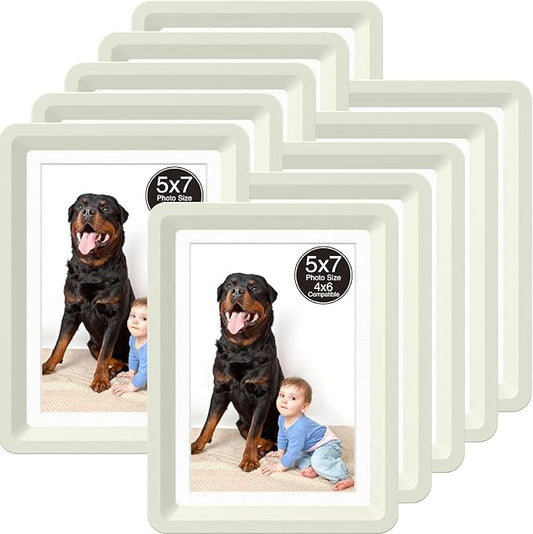 10-Pack 5x7 Picture Frame or 4x6 with Mat – Shatterproof Plastic Photo Frame for Family, Nursery, and Playroom, Wall & Tabletop Picture Frames for Home, Office, Safe & Lightweight Design in Cloud Gray