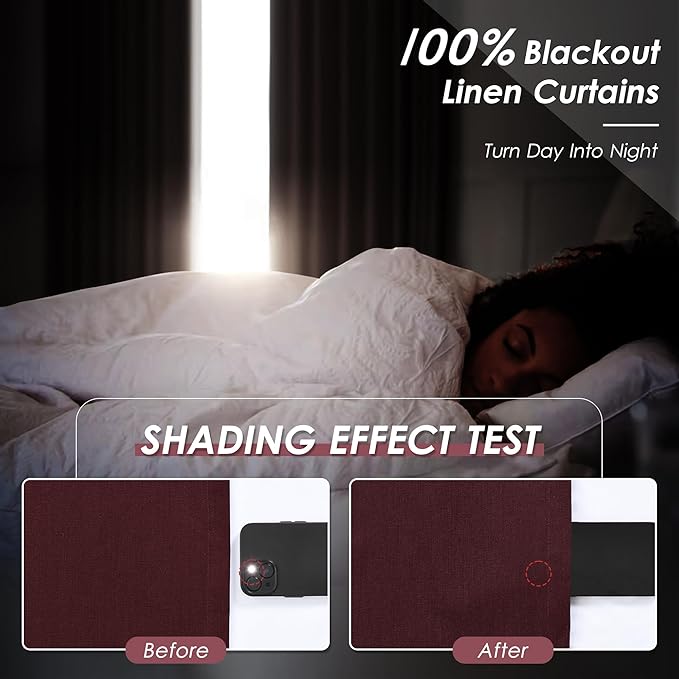 Full Black Out Burgundy Window Curtains 96 Inches Long Back Tab Rod Pocket Thermal Insulated Noise Cancelling Room Darkening 2 Panels Set for Nursery Boho Farmhouse Curtains Drapes 52x96