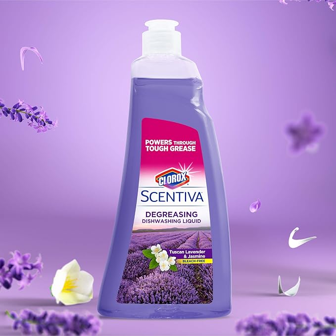 CLOROX Scentiva Dish Soap | Great Smelling Dishwashing Liquid Cuts Through Grease Fast | Quick Rinsing formula Washes Away Germs | Tuscan Lavender & Jasmine Scent, 26 oz (6 Pack)