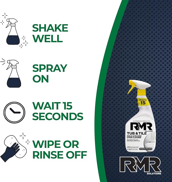 RMR - Tub and Tile Cleaner, Mold & Mildew Stain Remover, Industrial-Strength, No-Scrub Foam Cleaner, Modern Orchard Scent, 32 Fl Oz