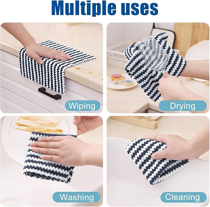 Homaxy 24 Pack Kitchen Dish Cloths, Ultra Soft and Absorbent Dish Towels, Reusable Fast Drying Microfiber Cleaning Cloth, Coral Velvet Wave Design No-lint, 10 x 10 inches, Dark Grey