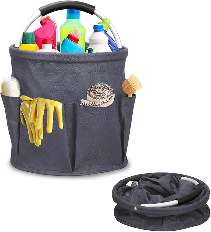 Cleaning Caddy for Cleaning Supplies,17L Cleaning Supply Caddy with Handle Foldable Cleaning Supplies Organizer Bucket Cleaning Products Organizers for Home, Garden (Gray)