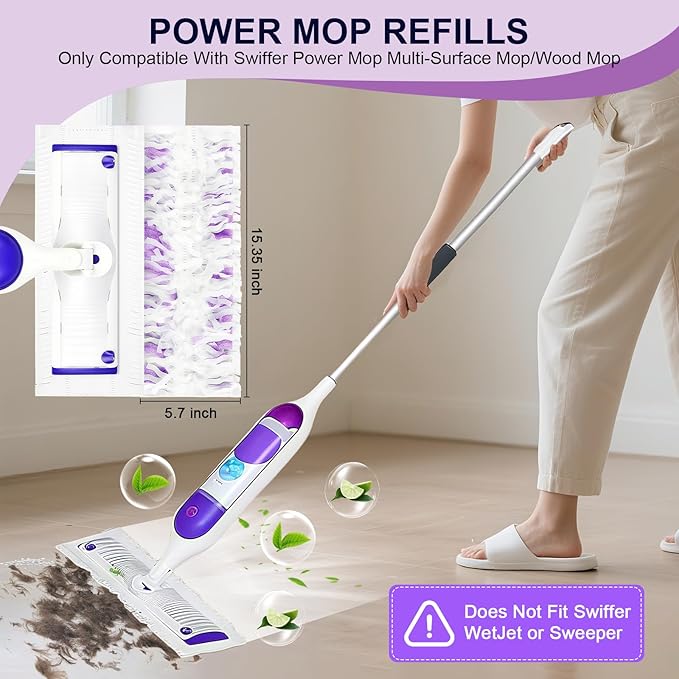 5X Cleaning Power Mop Pads for Swiffer Power Mop, Disposable Power Mop Pad Refills, Replacement Floor Cleaning Refills, Multi-Surface Wood Floor Replacement Pads (32)