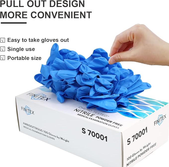 FINITEX Nitrile Disposable Medical Exam Gloves 4 mil Powder-free Latex-Free 100 PCS Examination Home Cleaning Food Gloves