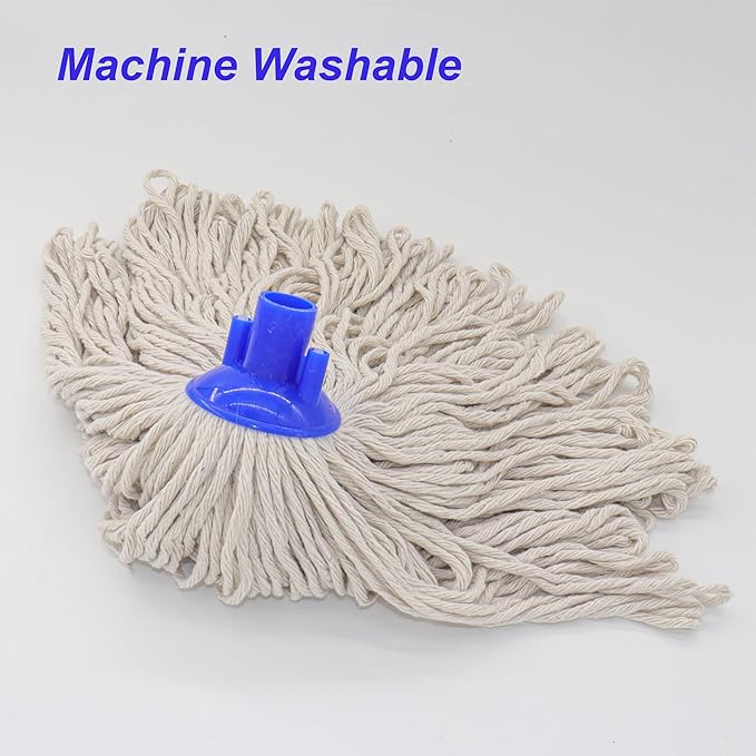 Cotton Cloth Mop, 4 Section Stainless Steel Pole + Two Cotton String Mop Heads White