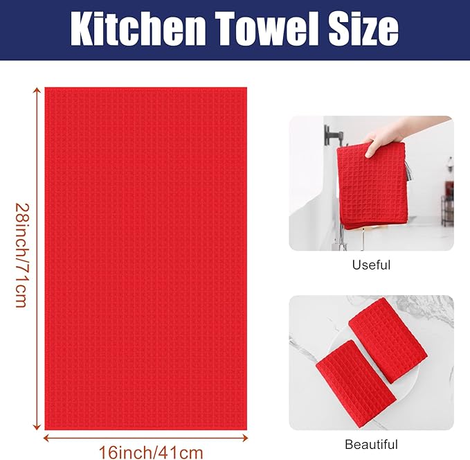 Homaxy Microfiber Waffle Weave Kitchen Towels, 16 x 28 Inch Ultra Absorbent and Solid Color Dish Towels, 4 Pack, Red