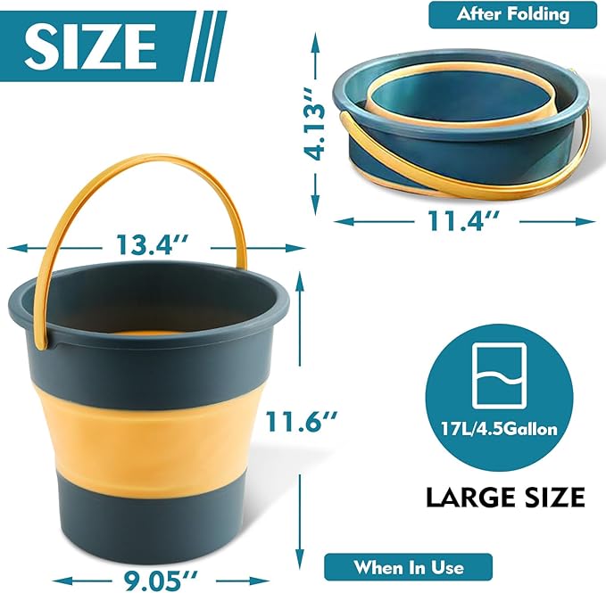 Collapsible Bucket 4.5 Gallon/17L Large Plastic Household Cleaning Mop Buckets Foldable Water Bucket for Car Wash Fishing Camping Beach (Blue-Large)