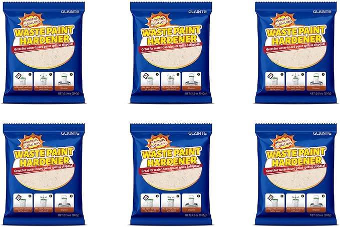 GLAINTE Waste Away Paint Hardener 6 Packs - Fast Acting Solid Hardener - Drying Powder for Water-based Paint