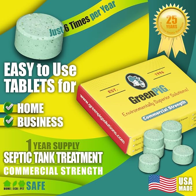 GREEN PIG Septic Tank Treatment Pods- Aids in the Breakdown of Septic Waste to Prevent Backups, Easy Flush Cleaner, 1-year supply, 6 Pods, 52C Live Tank Treatment
