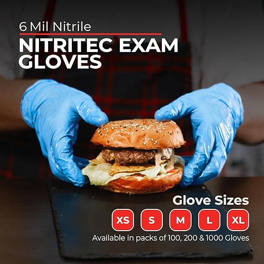 Heavy Duty 6 Mil Blue Nitrile Gloves Disposable Latex & Powder Free -Extra Stretchy Fentanyl Safe |Medical,First Aid Kit,EMT|Food Safe Rubber Gloves for Cooking & Cleaning|Bulk Pack (1000)