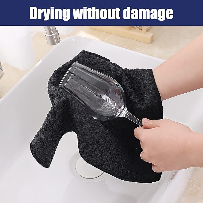 Homaxy Microfiber Waffle Weave Kitchen Dish Cloths, 12 x 12 Inch Ultra Absorbent and Solid Color Dish Towels for Kitchen Fast Drying Dishcloth for Washing Dishes, 6 Pack, Black