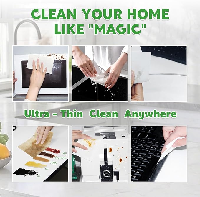 52 PCS Magic Sponge Eraser Sheets, Disposable & Portable, Ultra Thin for Cleaning Hard-to-Reach Place, Deep Clean with Water Only for Cup Plate Sink Kitchenware Bathroom
