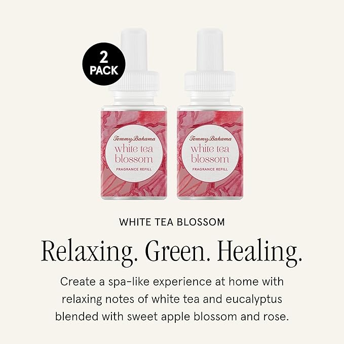 Pura & Tommy Bahama Home Scent Refill - Smart Home Air Diffuser - Up to 120-Hours of Luxury Fragrance per Refill - Home Essential - Clean & Safe Diffuser Fragrance - 2 Pack, White Tea Blossom