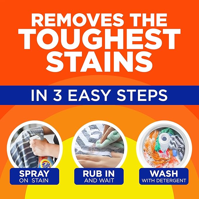 Tide Laundry Stain Remover Spray with Oxi, Travel Stain Remover for Clothes, Carpet, Upholstery, Pet Bedding, Stain Treater Spray for Tough Stains from Wine, Coffee, Grease, 3 Oz (Pack of 3)