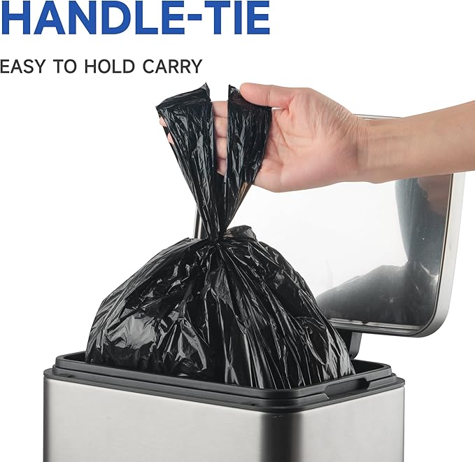 Small Trash Bags with Handles 4 Gallon 200 Count Black - Ocean Plastic Upcycling - Plastic Garbage Bags, Can Bin & Waste Basket Liner for Kitchen, Bathroom, Office and Pets