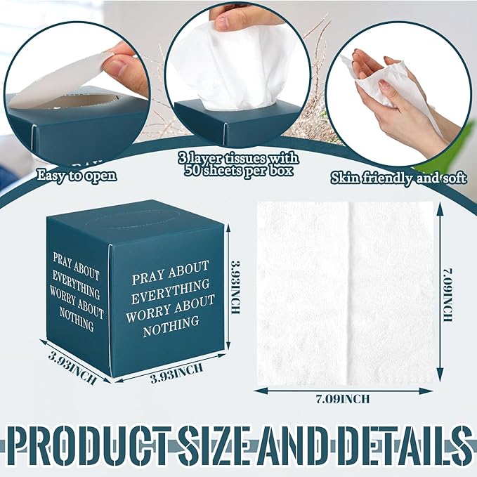 12 Pack Bible Verse Facial Cube Tissues Boxes 600 Sheets 3 Ply Small Christian Square Face Tissues Bulk for Thanksgiving Christmas Day Car Bedroom Supplies