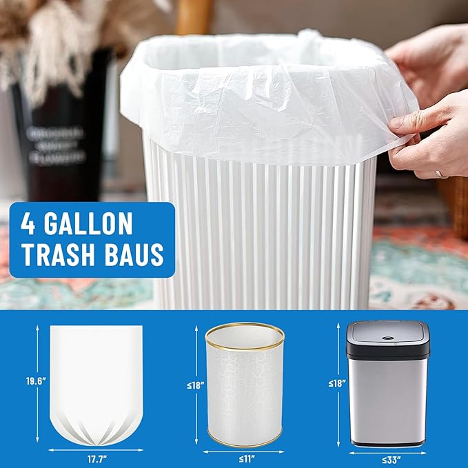 Small Trash Bags 4 Gallon, 1000 Count Small Garbage Bag Bathroom White Mini Trash Bag Trash Can Liners Unscented Garbage Bags for Bathroom Can