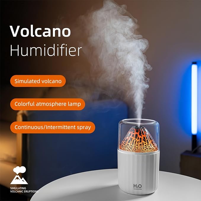 Colorful Volcano Humidifier, Ultrasonic Cool Mist Auto Shut-Off Car Diffuser, 2 Fog Mode Ultra Quiet Humidifier for Car Bedroom Office USB-300ml (Black)