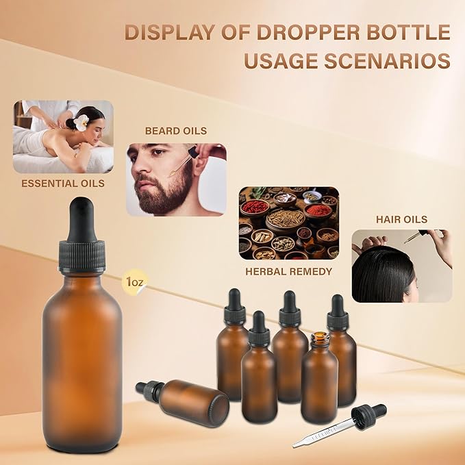 6 Pcs, 2oz Amber Glass Eye Dropper Bottle, Tincture Bottles With Dropper, Pretty Finish, Leak-Proof Design, Stronger Suction for All Kinds of Mixed Liquids
