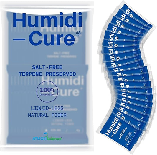 Humidi-Cure 62% RH 2-Way Humidity Packs, Each for Storing 1/2 oz Herbs, Preserving Aroma and Flavor with Liquidless Plant-Fiber, Salt-Free, Humidity Packs with Individual Sealed Bag (Size 4g, 20 Pack)