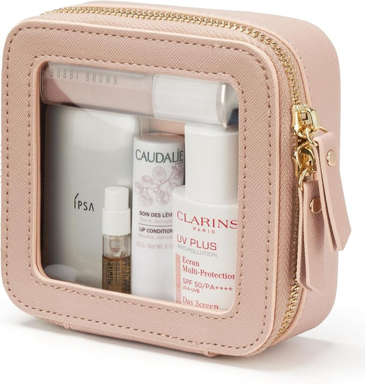 Popvibe Clear Makeup Bag Travel Cosmetic Case Transparent Toiletry Bag with Zipper, Portable Make Up Organizer Traveling Compact Car Bag for Essentials