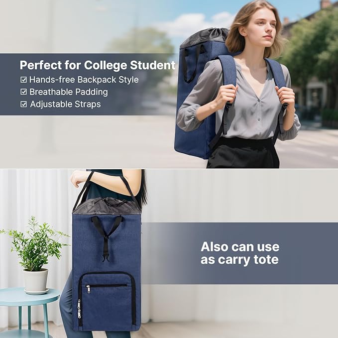 Bukere Laundry Backpack for College Students Dorm Essentials, Extra Large 90L Hanging Bag with Adjustable Shoulder Straps, Portable Laundry Tote for Apartment, Laundromat, Travel
